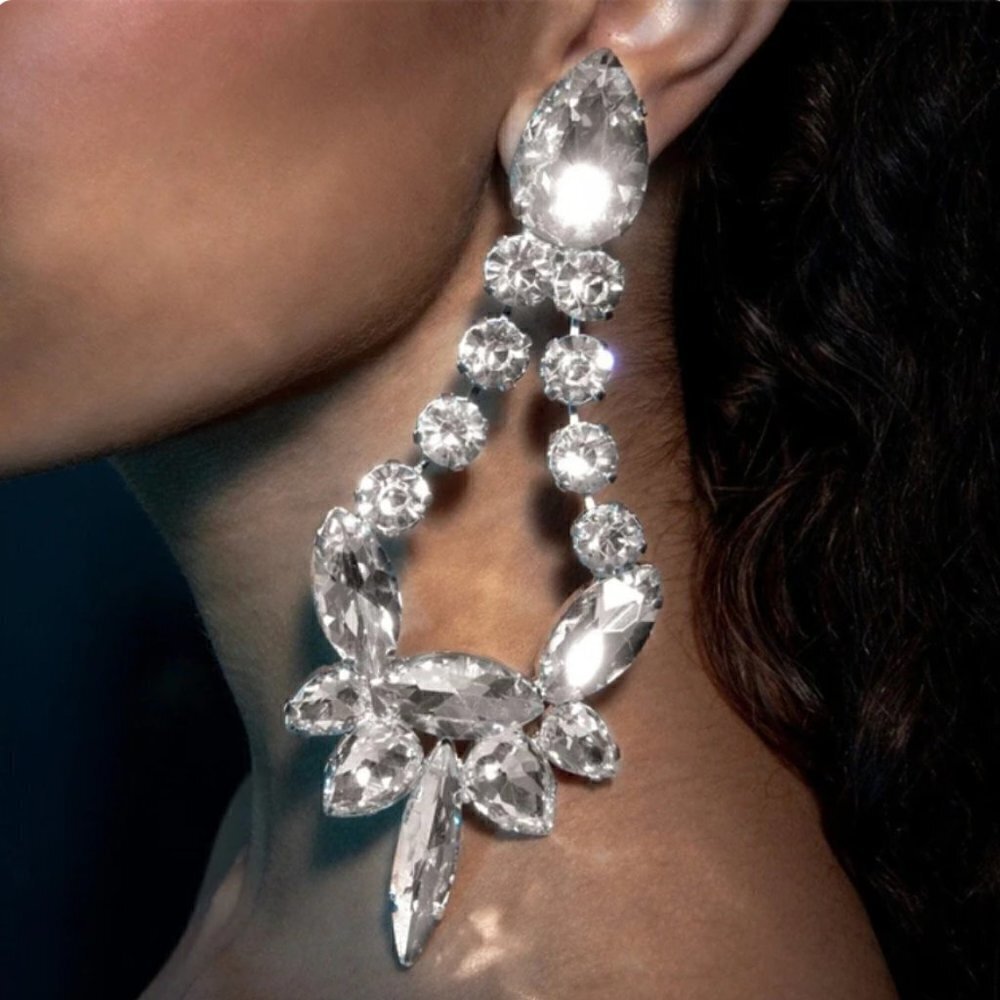 Gorgeous Crystal Huge Statement Holiday Earrings Bold Festive Showstopper Runway